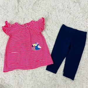 Carter's Pink Striped embroidered bird pocket Top with navy leggings set size 2T